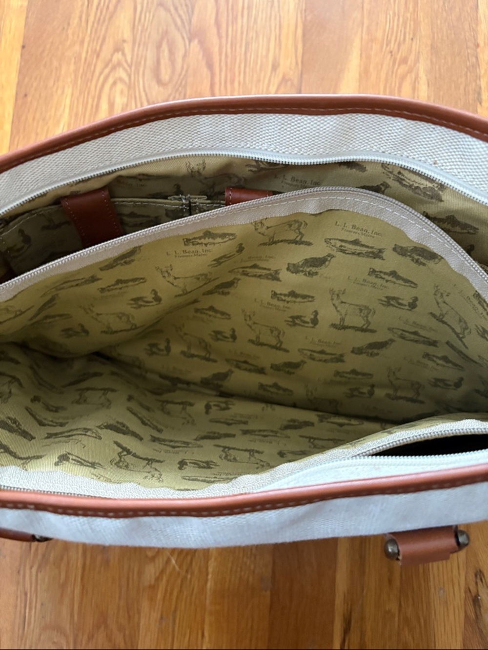 L.L. Bean Boat & Tote Bag canvas jute Leather handles and details - Picture 6 of 7